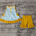 GSSO0242 Boutique Flower Bee Yellow Girl's Shorts Set