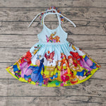 GSD0271 Cartoon animals Blue Girl's Dress