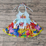 GSD0271 Cartoon animals Blue Girl's Dress