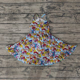 GSD0291 Summer New Cartoon Dog Paw Blue Girl's Dress