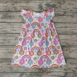 SALE GSD0324 Rainbow Sun Smiley face Plaid Girl's Dress