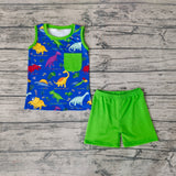 BSSO0234 Dinosaur Green Sleeveless Boy's Shorts Set