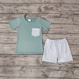 BSSO0236 Summer Mint Plaid Boy's Shorts Set