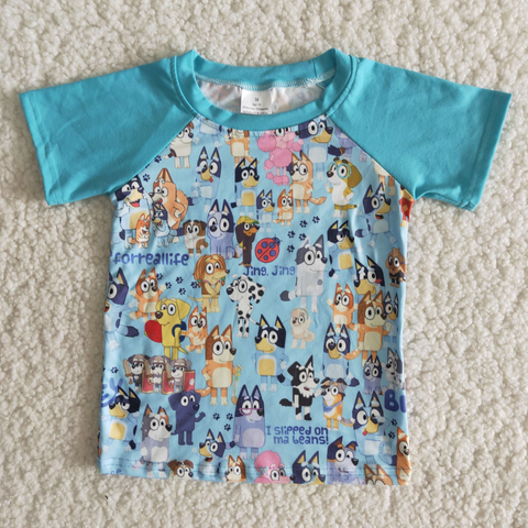 B8-22 Summer Cartoon blue dog Boy's Shirt