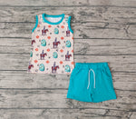 BSSO0208 Horse riding Blue Green Boy's Shorts Set