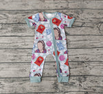 SR0347 Cartoon ABC Cute Baby Girl's Zip Romper