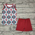 BSSO0215 Western Red Sleeveless Boy's Shorts Set