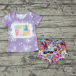 GSSO0227 Lisa Frank Purple Tiger Girl's Shorts Set