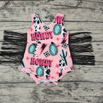 SR0324 Fashion Western HOWDY Pink Tassel Baby Cute Girl's Romper