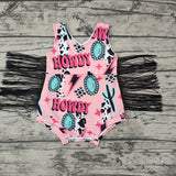 SR0324 Fashion Western HOWDY Pink Tassel Baby Cute Girl's Romper