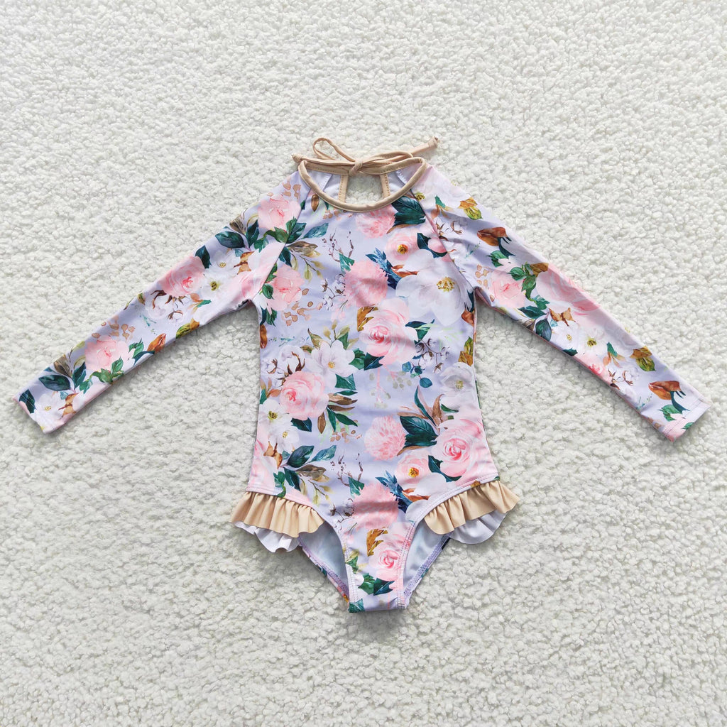 S0085 Summer Flower Girl's Swimsuit Onesie – Amy yu garments wholesale