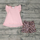 GSSO0246 Pink Leopard Girl's Shorts Set