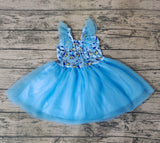 GSD0334 Blue Dog Cartoon Tulle Girl's Dress