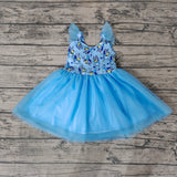 GSD0334 Blue Dog Cartoon Tulle Girl's Dress