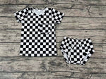 GBO0144 Black Plaid Baby bummie set