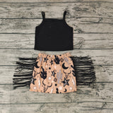 GSD0355 Western Cactus Tassel Black Skirt Girl's Set