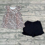 GSSO0312 Leopard Black Girl's Shorts Set