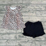 GSSO0312 Leopard Black Girl's Shorts Set