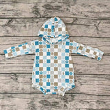 LR0268 Plaid Hoodie Baby Boy's Romper