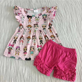 C5-14 Cartoon Dolls Pink Girl's Shorts Set