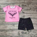 GSSO0316 World Tour Eagle Pink Black Leather Girl's Shorts Set