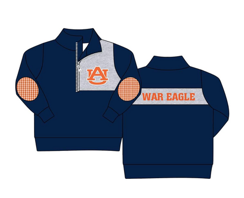 MOQ 3 pcs Custom Style WAR EAGLE AUBURN Print Pullover Ziper Shirt Top Boy