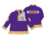 MOQ 8 pcs Custom Style LOUISIANA Print Pullover Ziper Shirt Top Girl