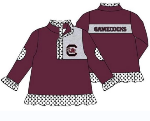 MOQ 3 pcs Custom style GAMECOCKS Print Pullover Ziper Shirt Top Girl