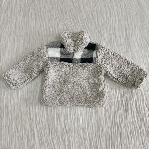 Fashion Winter Gray Plaid Plush Coat