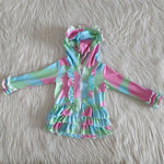 Girl's Tie Dry Zipper Hoodie Ruffles Coat