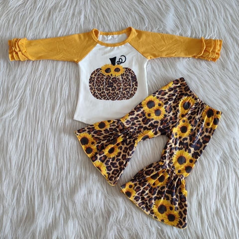 Girl's Fall Yall Yellow Pumpkin Sunflower Cheetah Set