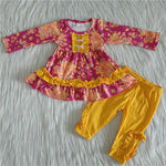 Girl's Flower Pink Ruffles Yellow Leggings Boutique Outfits