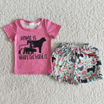 B5-22 Home is where the herd is Pink Farm Cow Girl's Shorts Set