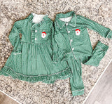 6 B3-39 Boutique Boy Pajamas Santa Claus Green Plaid Matching Outfits
