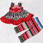 SALE D3-18 Red stripe leopard print pants sleeveless shirt with red flower