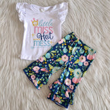 SALE C10-24 Miss lace sleeve shirt colorful flower cropped pants