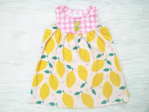 Lemon pink plaid dress with buttons