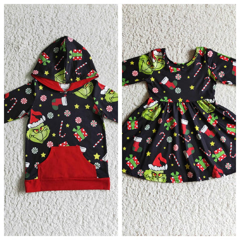 Christmas Black Pullshirt Dress Boy's Girl's Matching Clothes