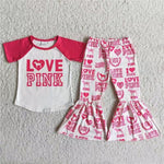 SALE D13-27 Love pink short shirt bell-bottomed pants