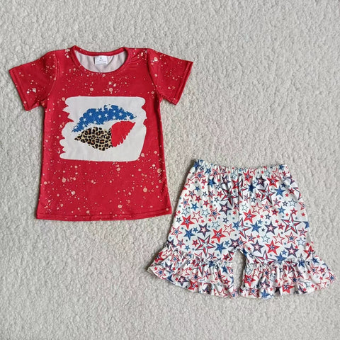 SALE B18-15 National Day Lip Red Star Girl's Shorts Set