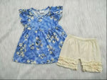 C3-5 Tie dye blue shirt with cotton patterns pure creamy white shorts