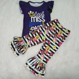 Miss pants purple fly sleeve shirt colorful stripe pants