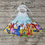 GSD0271 Cartoon animals Blue Girl's Dress