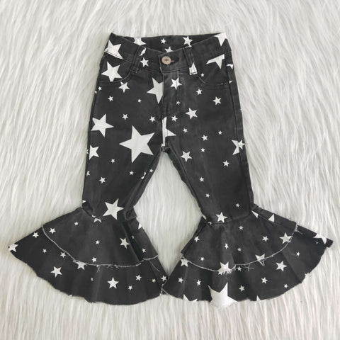 Fashion Black Star Jeans Denim Flared Pants