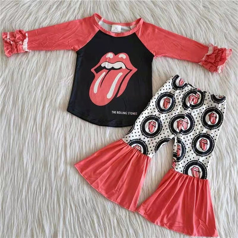 Tongue red lace long sleeve girl set