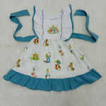 Easter Bunny Rabbit Baby Blue Flower Cute Girl's Dress