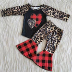 SALE 6 A12-27Valentine's Day Red Plaid Leopard Print Girl's Set