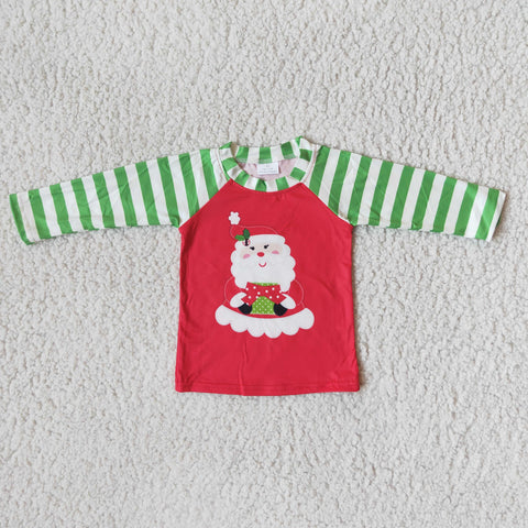 SALE 6 A32-1 Christmas Santa Claus Green Red Stripe Dots Print Boy's Shirt