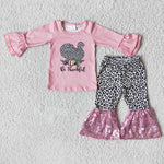 6 B5-1 Be Thankful Turkey Leopard Pink Sequins Pants Set