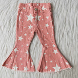 Fashion Pink Star Jeans Denim Flared Pants
